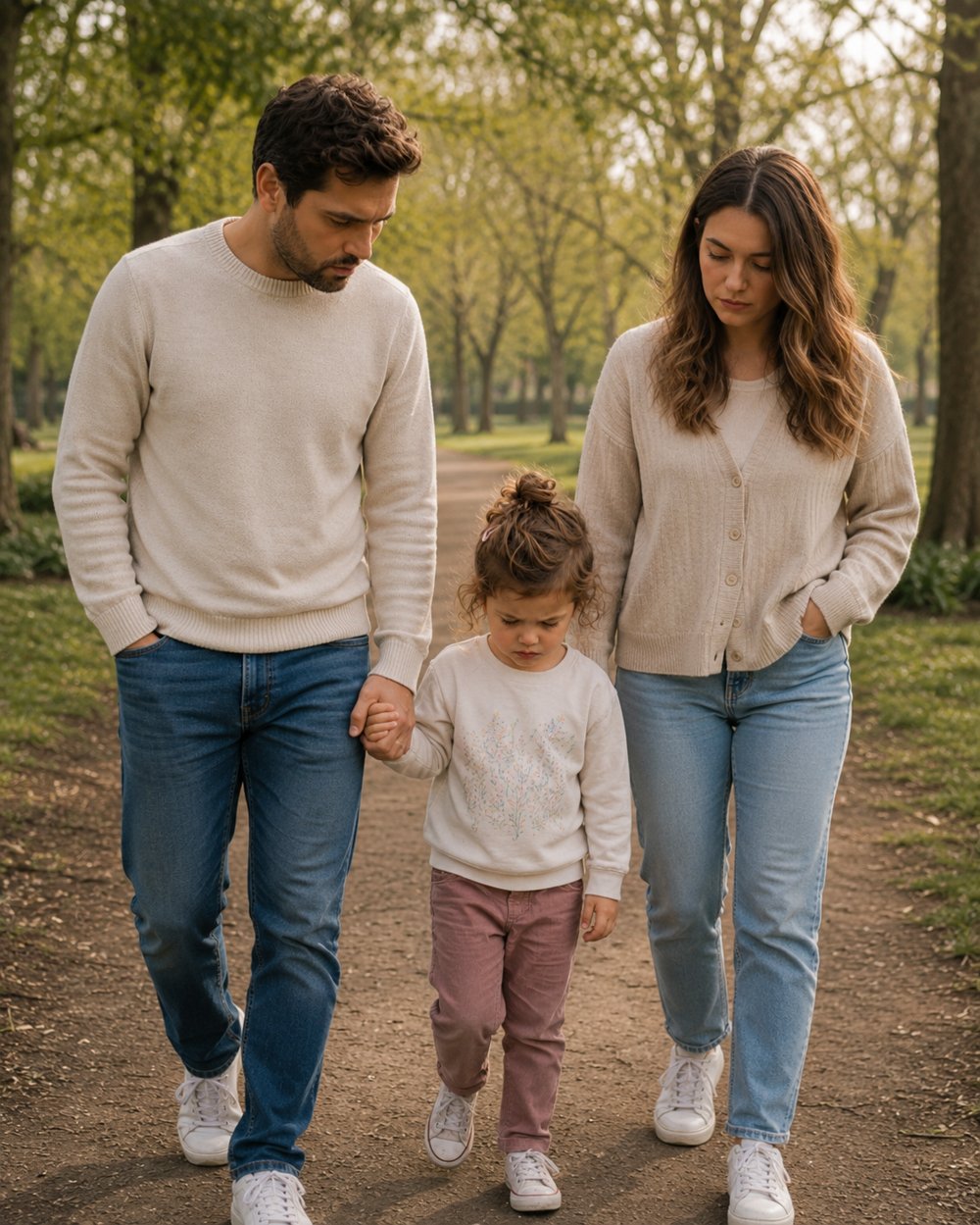 Enfant qui boude pendant la balade, parents fermés